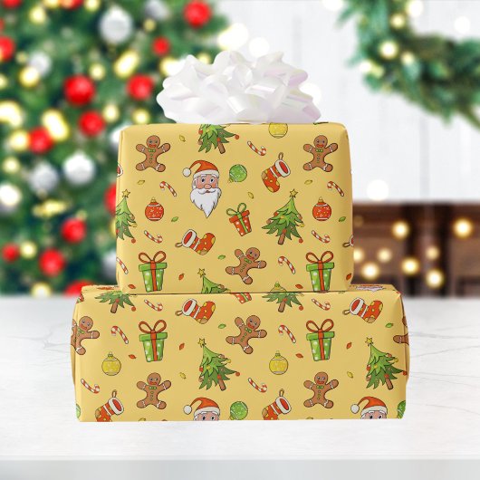 Papier Cadeau Noël Motif traditionnel | jaune