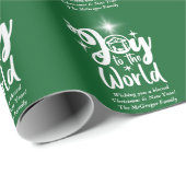 Papier Cadeau Noël Nativité Joie au monde Vert & Blanc (Coin rond)