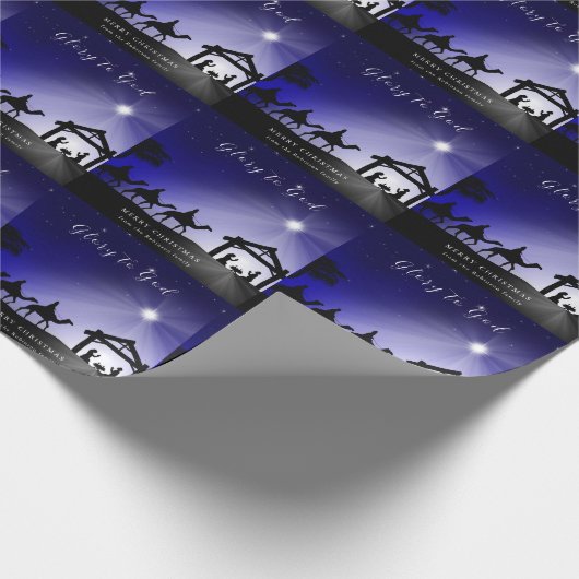 Papier Cadeau Noël Nativité Scène Gloire à Dieu chrétien (Coin)