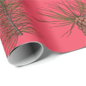 Papier Cadeau Noël Nature Pine Cônes et Branches Rouge (Coin rond)