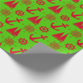 Papier Cadeau Noël Nautique Côtier Rouge Et Vert (Coin)
