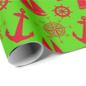 Papier Cadeau Noël Nautique Côtier Rouge Et Vert (Coin rond)