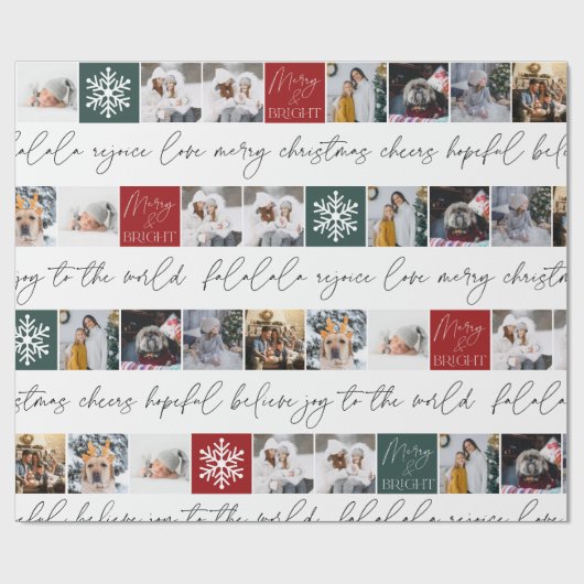 Papier Cadeau Noël neige 8 photos grille collage noir blanc (Plat)