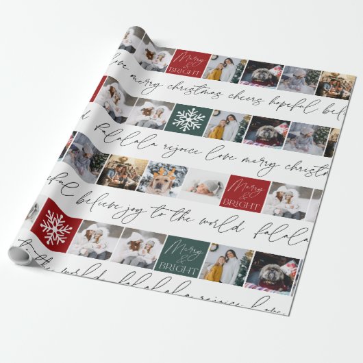 Papier Cadeau Noël neige 8 photos grille collage noir blanc (Déroulé)