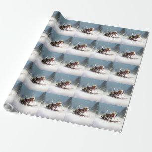 Papier Cadeau Noël neige hiver Beagle