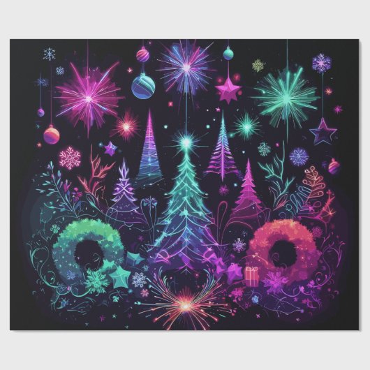 Papier Cadeau Noël néon (Plat)