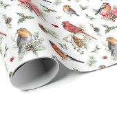 Papier Cadeau Noël Noël Cardinaux rouges Robins (Coin rond)
