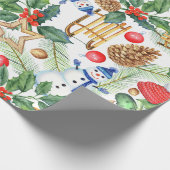 Papier Cadeau Noël Noël Noël Noël Snowman, Pine Cones, Holly (Coin)