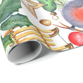 Papier Cadeau Noël Noël Noël Noël Snowman, Pine Cones, Holly (Coin rond)