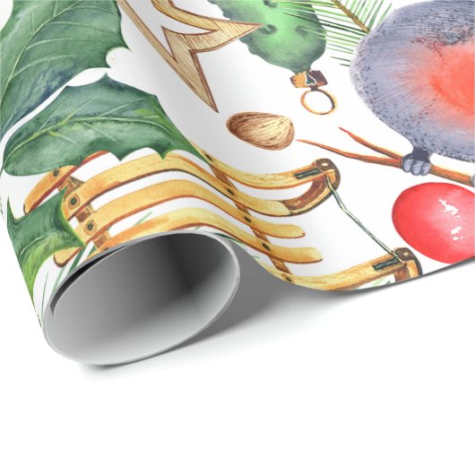 Papier Cadeau Noël Noël Noël Noël Snowman, Pine Cones, Holly (Coin rond)