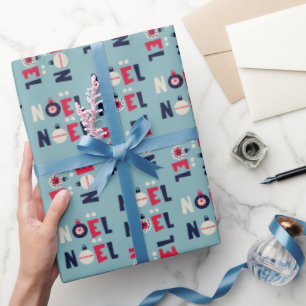 Papier Cadeau Noel Noël Vacances Rouge Bleu Moderne Typographie