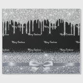 Papier Cadeau Noël noir argent gouttes de parties scintillant sc (Plat)