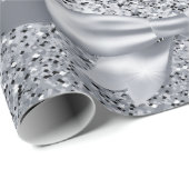 Papier Cadeau Noël noir argent gouttes de parties scintillant sc (Coin rond)