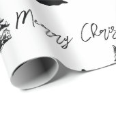 Papier Cadeau Noël Noir Blanc Joyeux Noël Calligraphie (Coin rond)