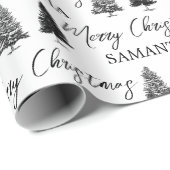 Papier Cadeau Noël Noir & Blanc Noël Pin Russe Arbre (Coin rond)