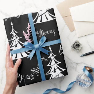 Papier Cadeau Noël noir et blanc contemporain