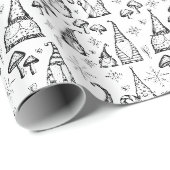 Papier Cadeau Noël noir et blanc Gnome (Coin rond)