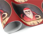 Papier Cadeau Noël noir : Le père noël est ici (Coin rond)