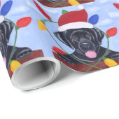 Papier Cadeau Noël noir Père Noël de chiot de Labrador (Coin rond)