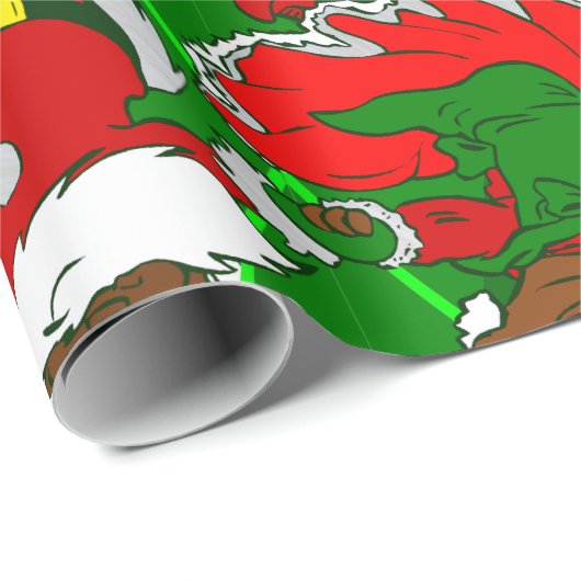 Papier Cadeau Noël noir père Noël femme plaid (Coin rond)