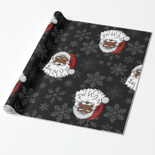 Papier Cadeau noël noir santa claus flocons de neige