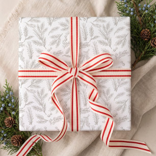 Papier Cadeau Noël Nordique Branches de Pin & Baies de Noël