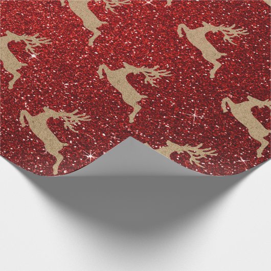 Papier Cadeau Noël Nouvel An Carton Cerf Parties scintillant rou (Coin)