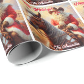 Papier Cadeau Noël occidental du Père Noël et du Cheval (Coin rond)