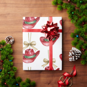 Papier Cadeau Noël Occidental Red Cowboy Cowgirl Casquettes