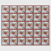 Papier Cadeau Noël, oiseau cardinal rouge et neige (Plat)