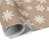 Papier Cadeau Noël or brun blanc blanc mignon flocon motif (Coin rond)
