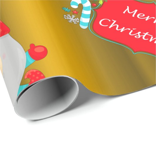 Papier Cadeau Noël Or Gnomes mignons (Coin rond)