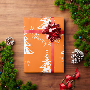 Papier Cadeau Noël orange et blanc contemporain