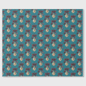 Papier Cadeau Noël Ornement Doré Ruban Vert Sarcelle Bourgogne (Plat)