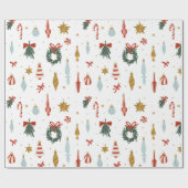 Papier Cadeau Noël Ornements Fête (Plat)