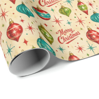 Papier Cadeau Noël Ornements Rétro Fêtes