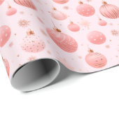 Papier Cadeau Noël Ornements rose blanc Noël (Coin rond)