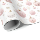 Papier Cadeau Noël Ornements rose blanc Noël (Coin rond)