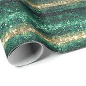 Papier Cadeau Noël Pailleté Vert Or (Coin rond)