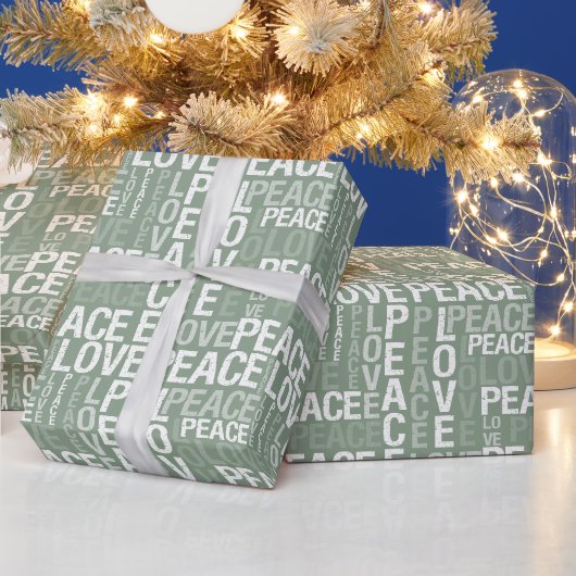 Papier Cadeau Noël Paix Amour Blanc Vert (Vacances)