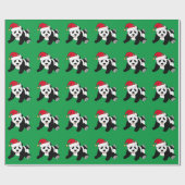 Papier Cadeau Noël Panda Bear Vert (Plat)