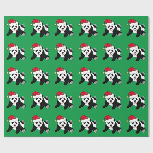 Papier Cadeau Noël Panda Bear Vert (Plat)