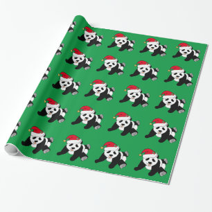 Papier Cadeau Noël Panda Bear Vert