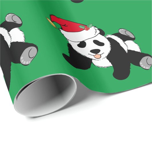 Papier Cadeau Noël Panda Bear Vert (Coin rond)