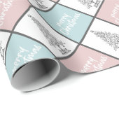Papier Cadeau Noël Pastel Bleu et rose Motif moderne (Coin rond)