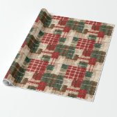 Papier Cadeau Noël Patchwork Carreaux Fêtes Rustique (Déroulé)