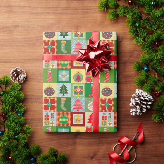 Papier Cadeau Noël Patchwork Quilt Motif Festin (Cadeau de vacances)