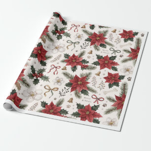 Papier Cadeau Noël Paws & Petals – Empreinte de Patte Botanique