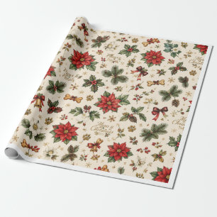 Papier Cadeau Noël Paws & Petals – Empreinte de Patte Botanique 