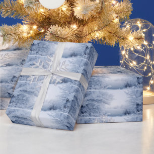 Papier Cadeau Noël Paysage d'Hiver en Verre Flocons de Neige